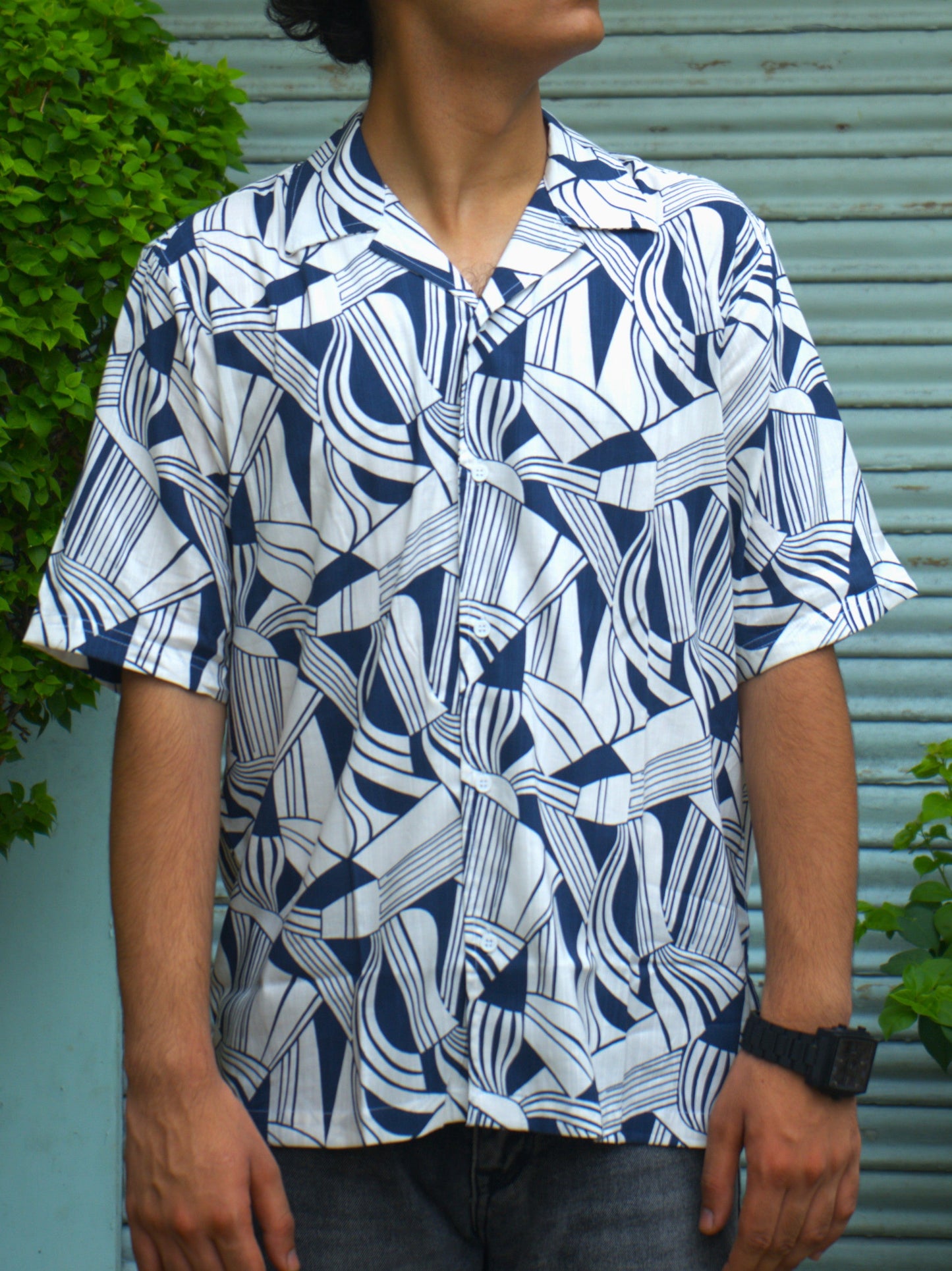 Fabmade Men’S Abstract Print Cuban Collar Shirt - Distacart