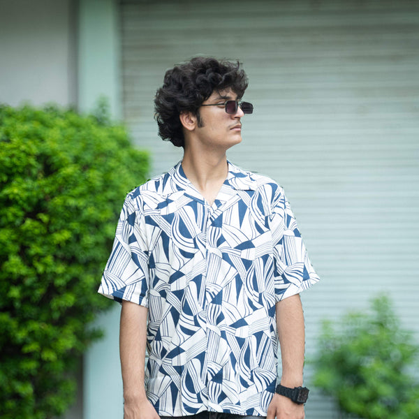 Fabmade Men’S Abstract Print Cuban Collar Shirt - Distacart