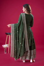Thumbnail for Teeya Creation Green Colour Chinnon Silk Heavy Embroidery Work Fully Stitched Salwar Suit