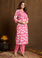 Thumbnail for Prazu Fashion Light Pink Printed Cotton Blend Kurta Pant Set - Distacart