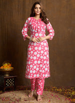 Thumbnail for Prazu Fashion Light Pink Printed Cotton Blend Kurta Pant Set - Distacart