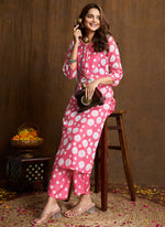 Thumbnail for Prazu Fashion Light Pink Printed Cotton Blend Kurta Pant Set - Distacart