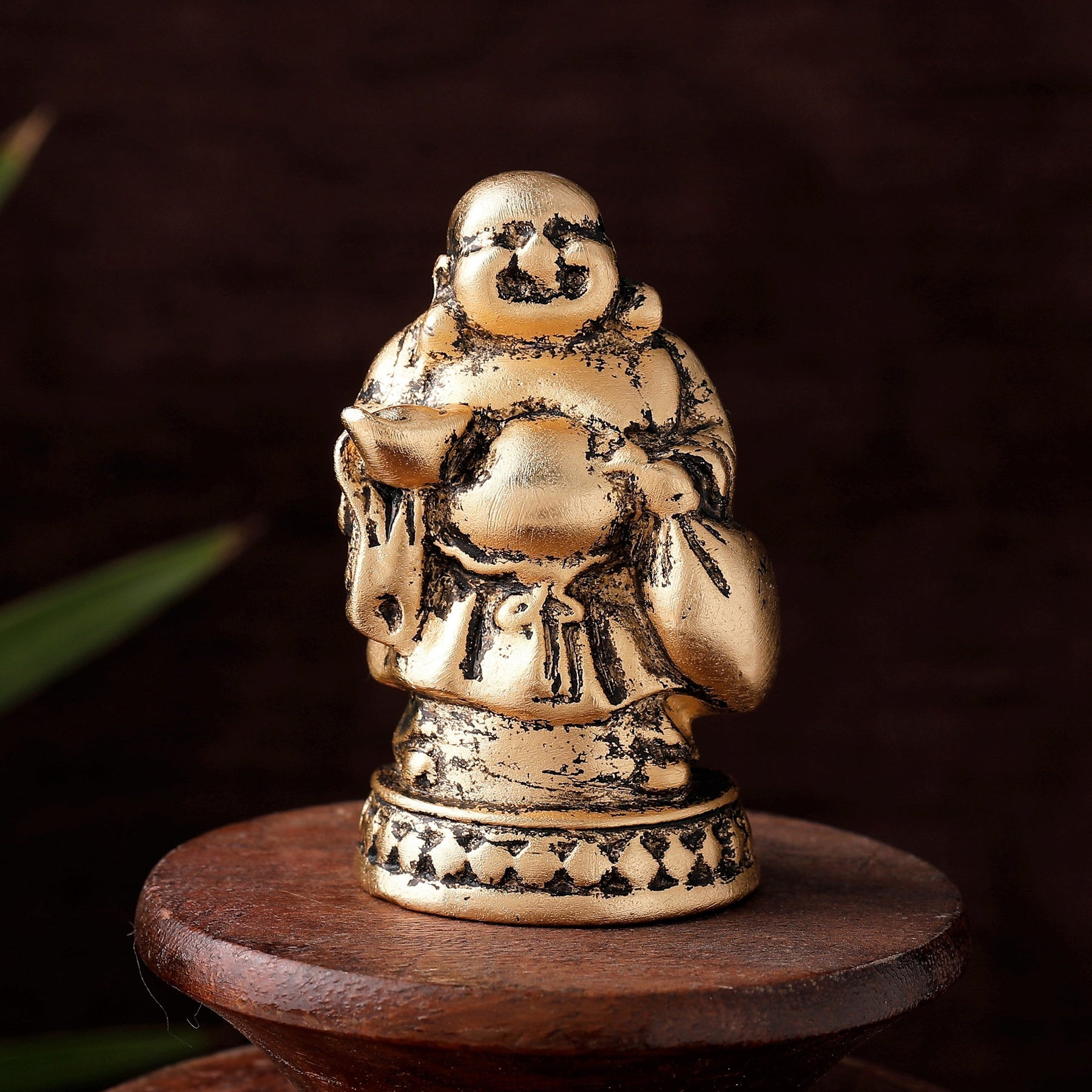 Estele Gold-Polished Laughing Buddha standing statue with Potli showpiece for Perfect Home and Office Décor - Distacart