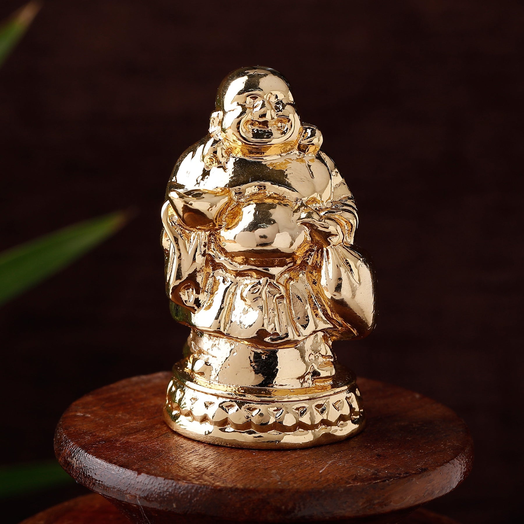 Estele Gold-Polished Laughing Buddha standing statue with Potli showpiece for Perfect Home and Office Décor - Distacart