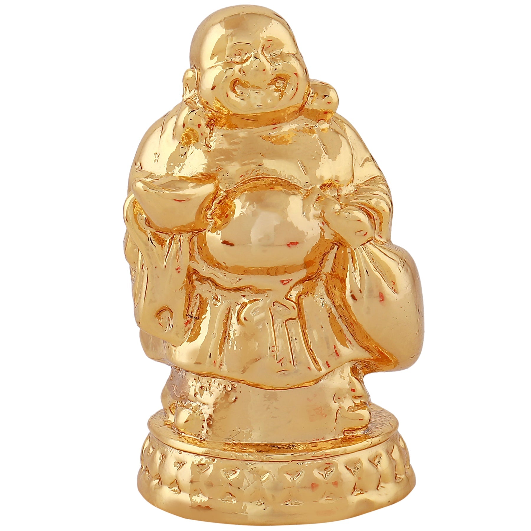 Estele Gold-Polished Laughing Buddha standing statue with Potli showpiece for Perfect Home and Office Décor - Distacart