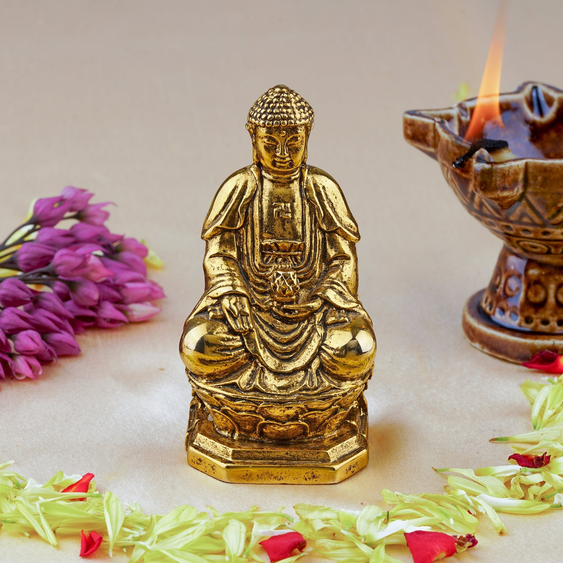 Estele Gold-Polished Antique Lord Gautam Buddha Meditating Idol statue for Home Decor/ work place - Distacart