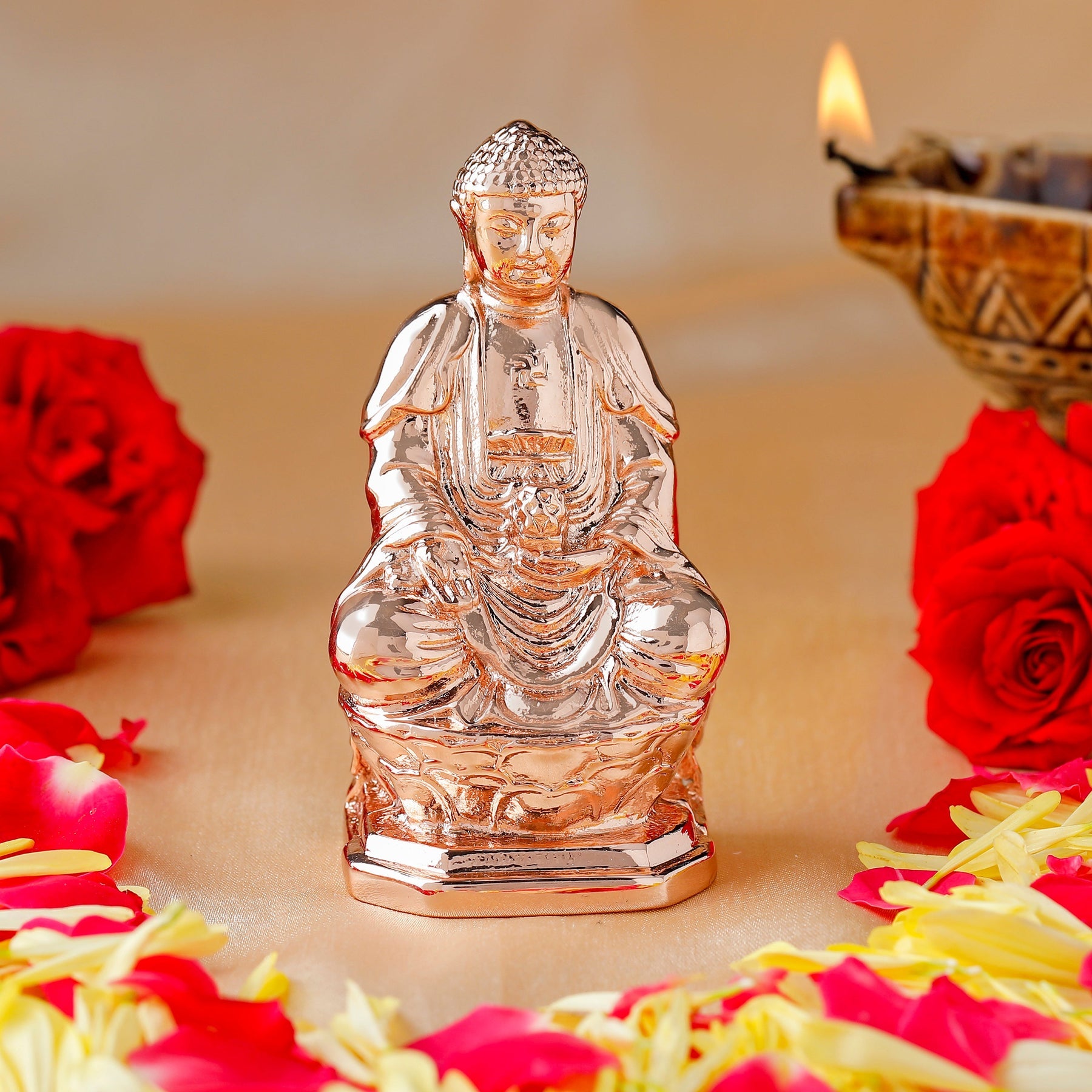 Estele Pink/Rose Gold-Polished Lord Gautam Buddha Mediatating Idol statue for Home Décor/ working place - Distacart