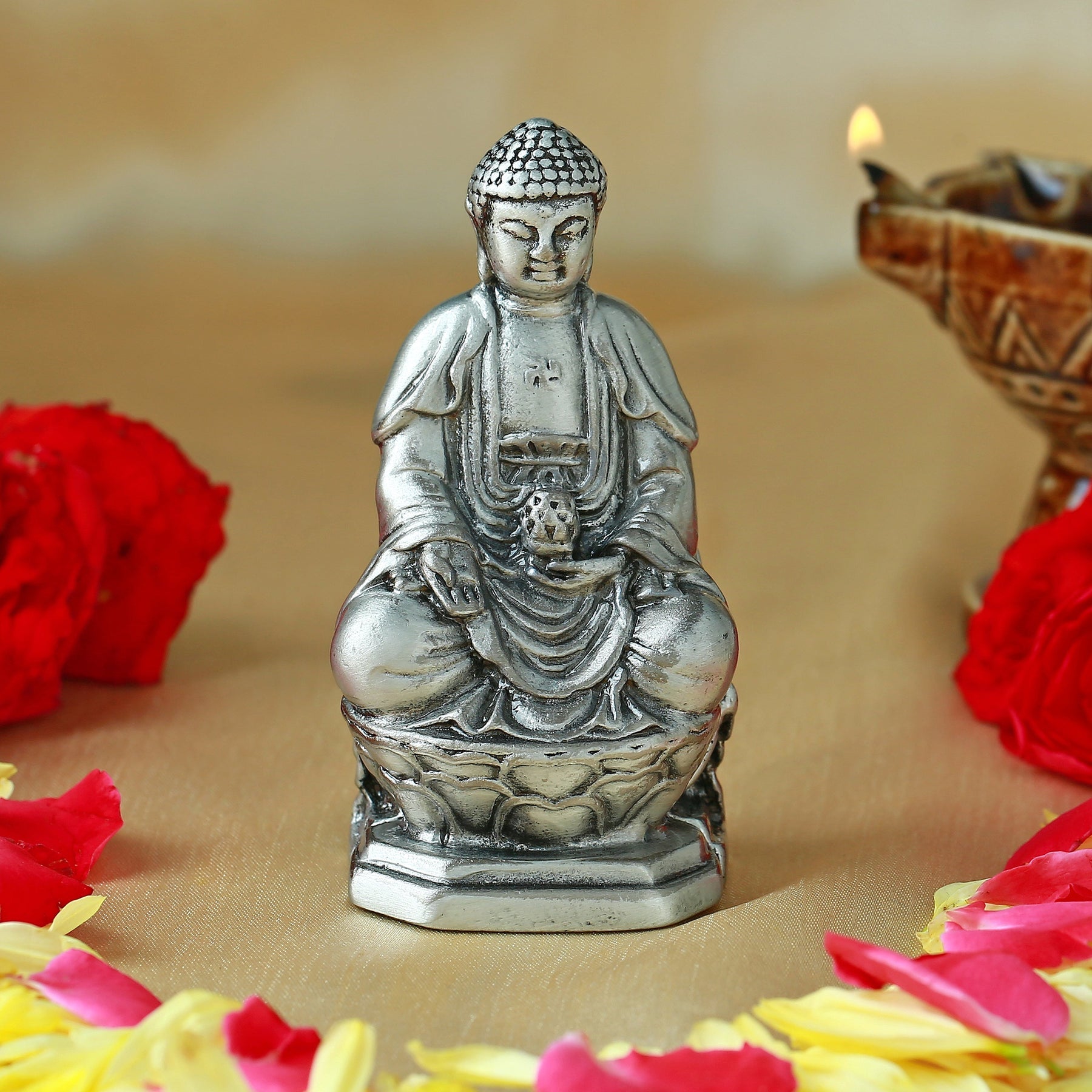 Estele Rhodium Plated Oxidized Lord Gautam Buddha Mediatating Idol statue for Home Décor/ working place - Distacart