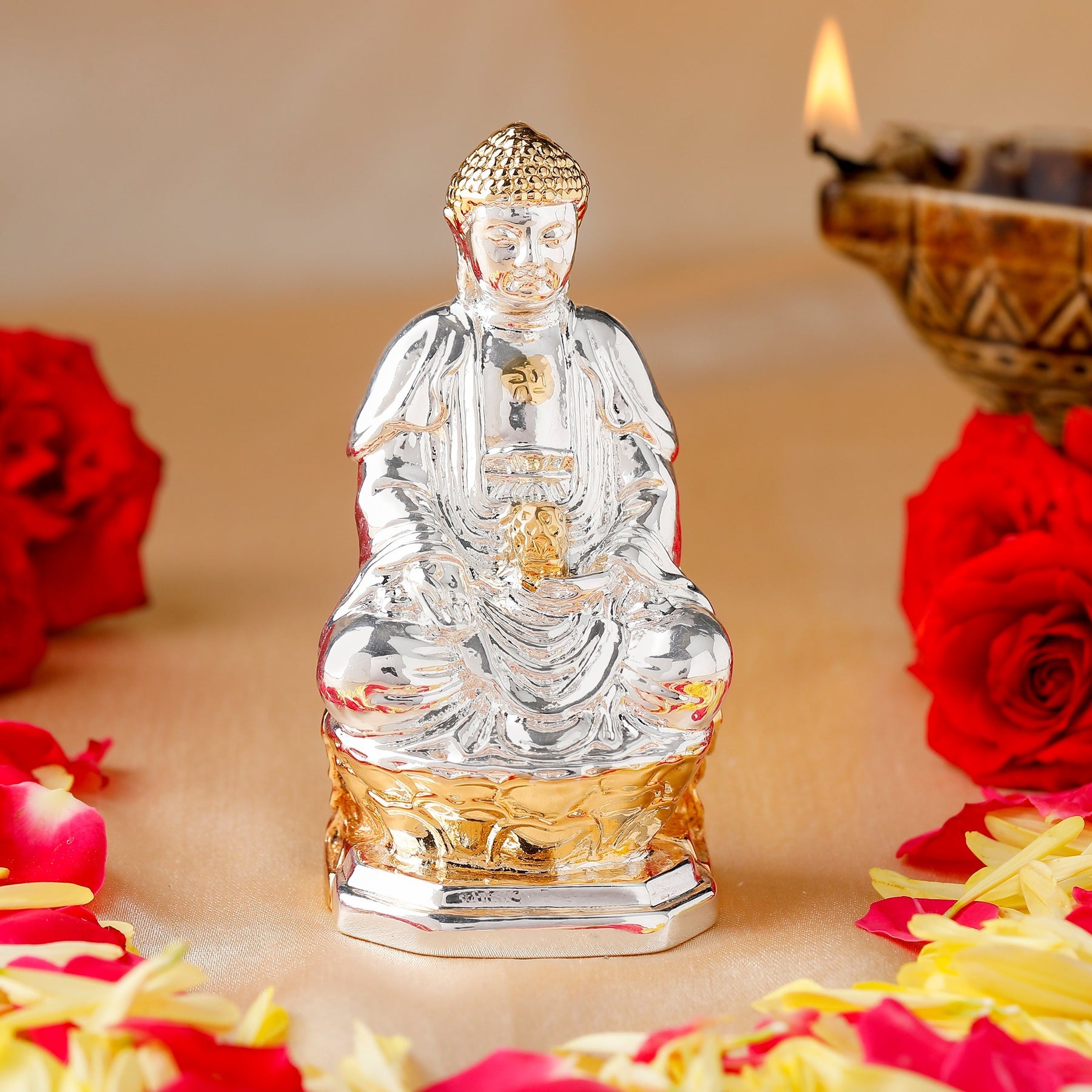 Estele Gold-Polished Lord Gautam Buddha Mediatating Idol statue for Home Décor/ working place - Distacart