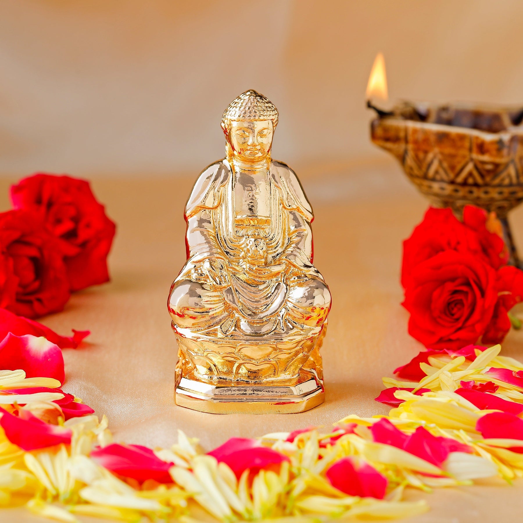 Estele Gold-Polished Lord Gautam Buddha Mediatating Idol statue for Home Décor/Gifts - Distacart