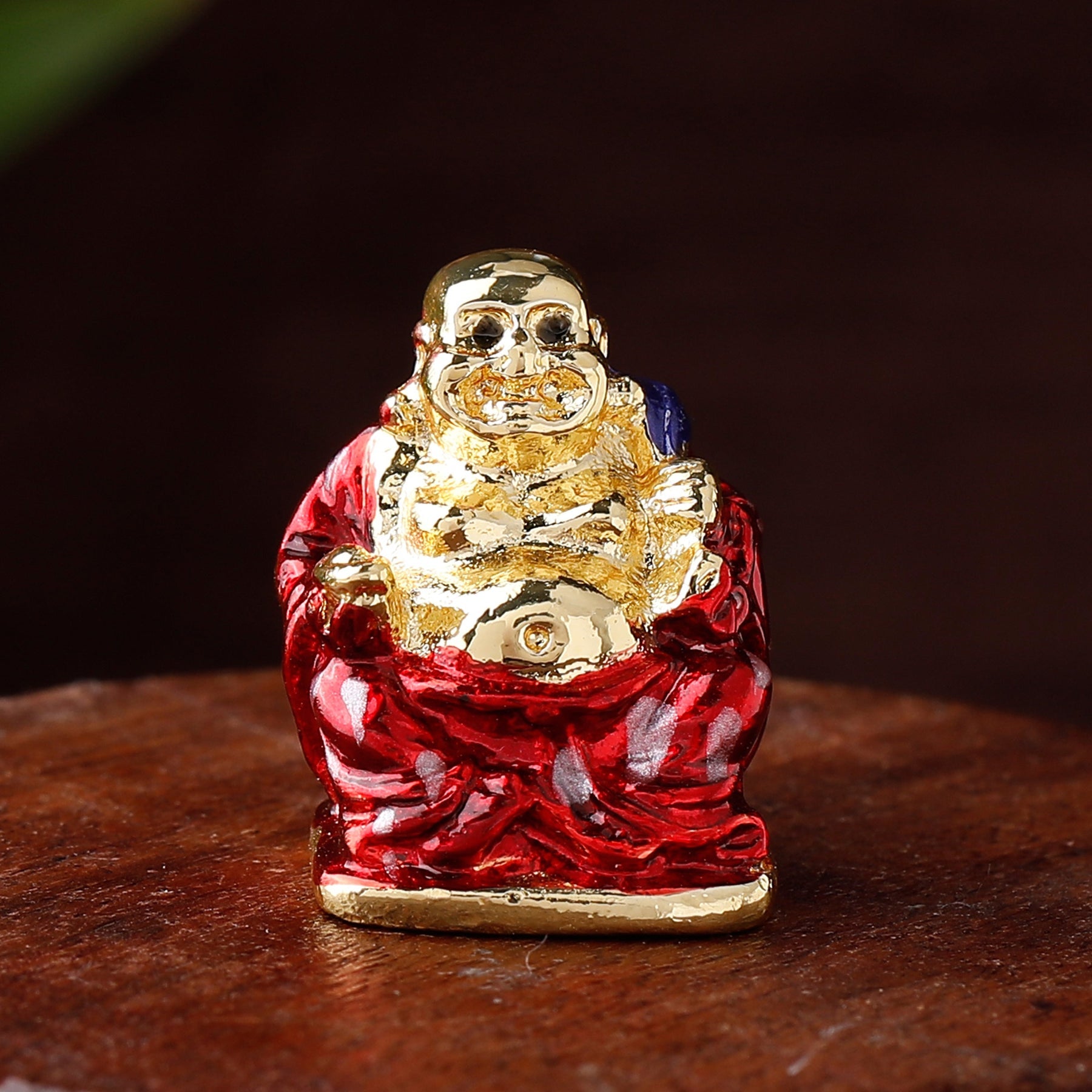 Estele Gold-Polished Laughing Buddha with Red Stone Type:Enamel Idol for Perfect Home and Office/Car Decors - Distacart