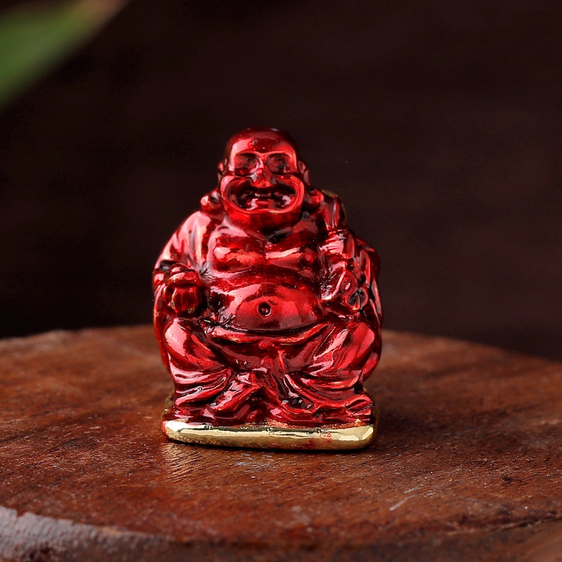 Estele Gold-Polished Laughing Buddha with Red Stone Type:Enamel Idol for Perfect Home and Office/Car Decors - Distacart