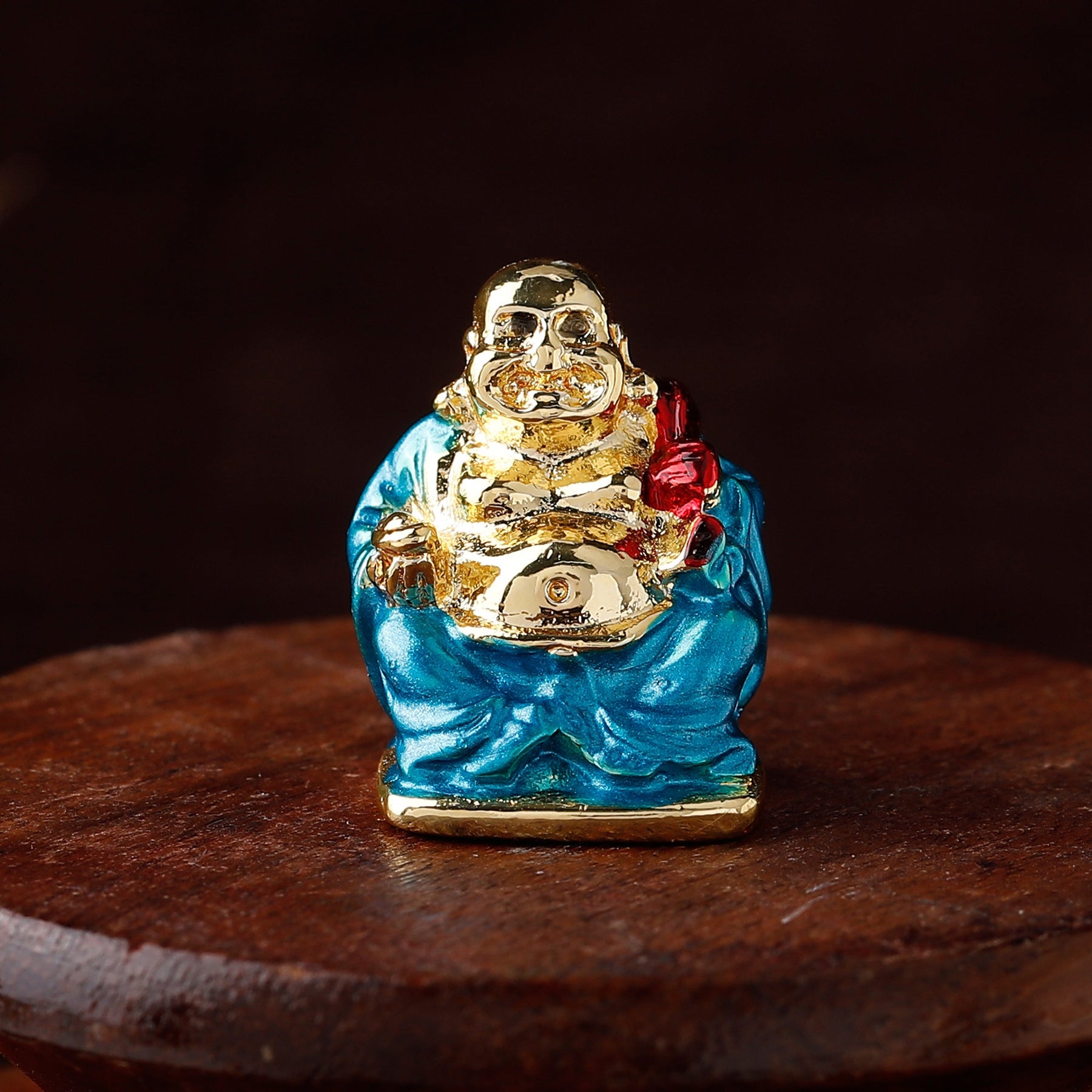 Estele Gold-Polished Laughing Buddha with Aqua Stone Type:Enamel Idol for Perfect Home and Office/Car Decors - Distacart