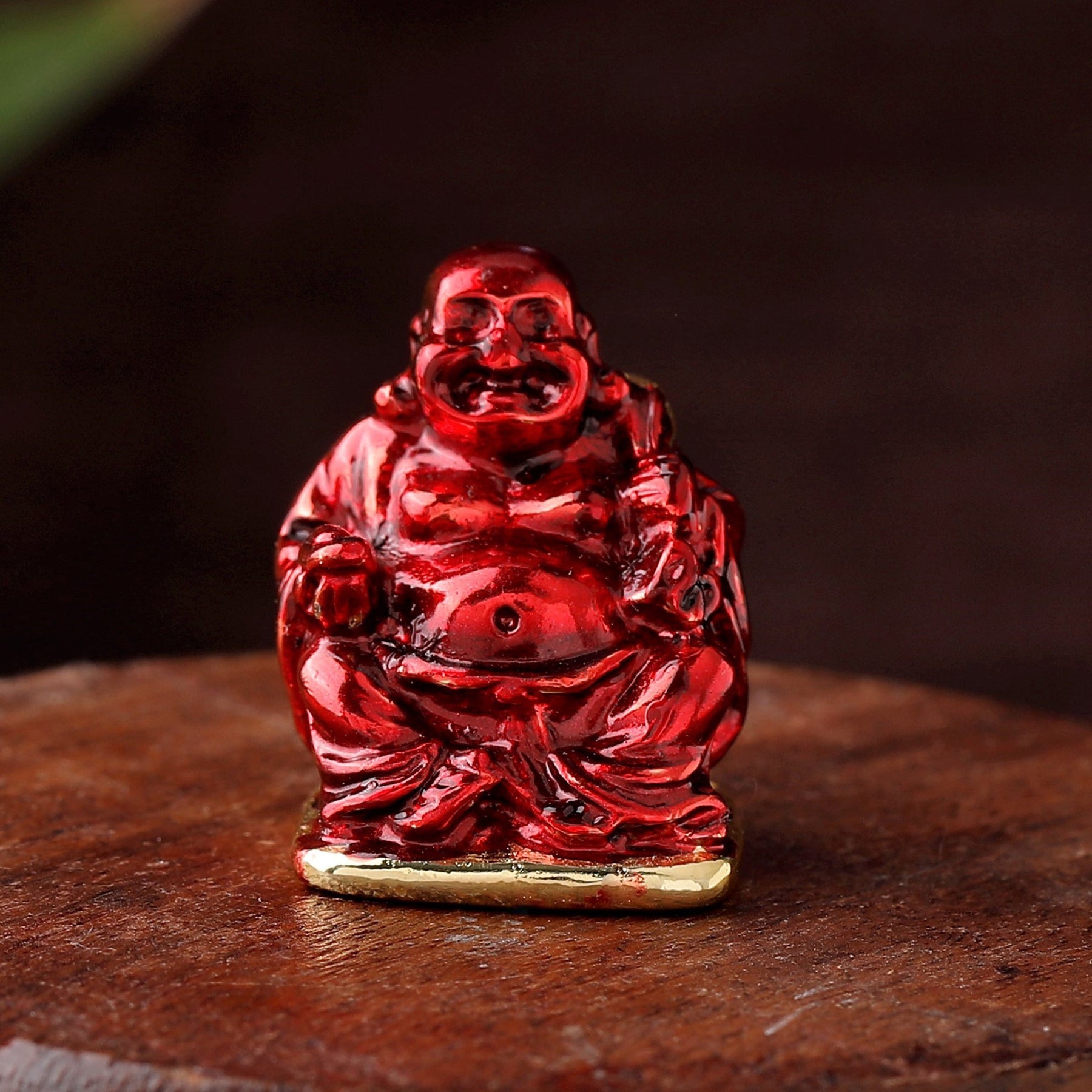 Estele Gold-Polished Laughing Buddha with Maroon Stone Type:Enamel Idol for Perfect Home and Office/Car Decors - Distacart