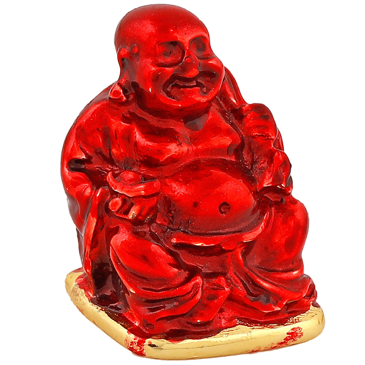 Estele Gold Plated Laughing Buddha with Maroon Stone Type:Enamel Idol for Perfect Home and Office/Car Decors
