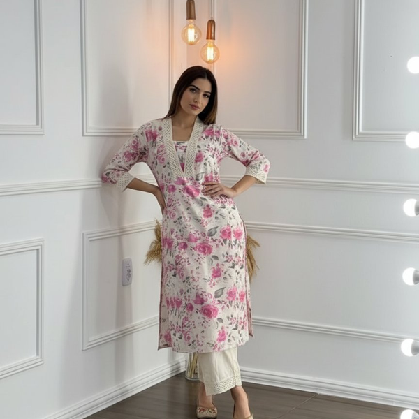 BulBul Hazel Pink Floral Cotton Kurta Set