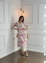 Thumbnail for BulBul Hazel Pink Floral Cotton Kurta Set