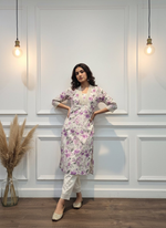 Thumbnail for BulBul Hazel Purple Floral Cotton Kurta Set