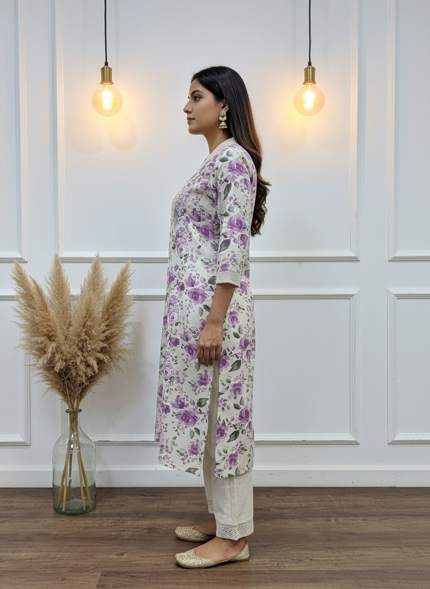 BulBul Hazel Purple Floral Cotton Kurta Set