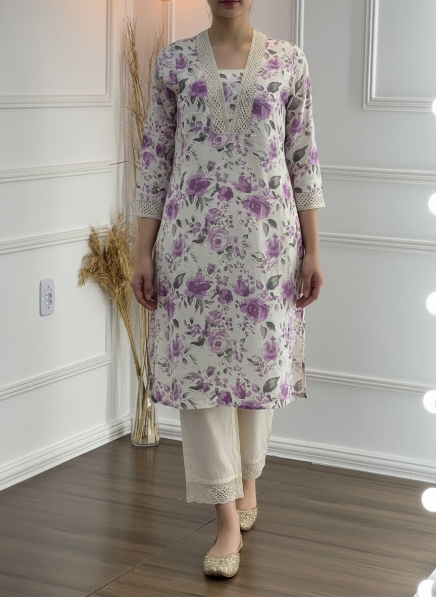 BulBul Hazel Purple Floral Cotton Kurta Set