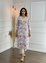 Thumbnail for BulBul Hazel Purple Floral Cotton Kurta Set