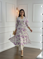 Thumbnail for BulBul Hazel Purple Floral Cotton Kurta Set
