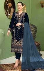 Thumbnail for Anaita Navy Blue Velvet Suit with Embroidery Sequence Work