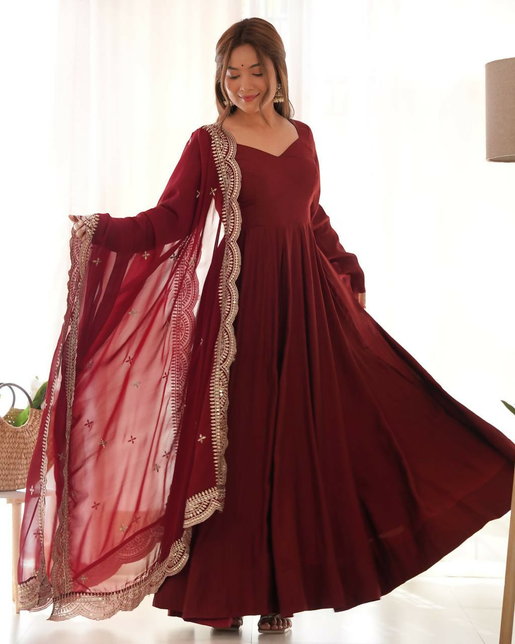 Lehenga Mart Designer Anarkali Suit With Kurta, Pant, Dupatta For Women-Maroon - Distacart