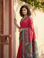 Thumbnail for Shree Shyam Fashion Red Pochampally Silk Saree - Distacart