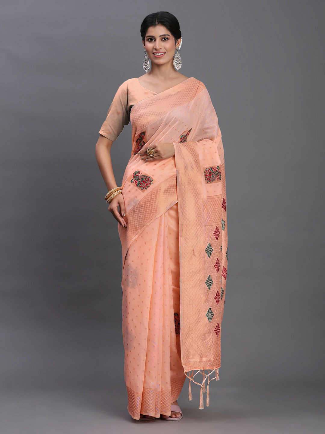 Astita Linen Cotton Peach Saree