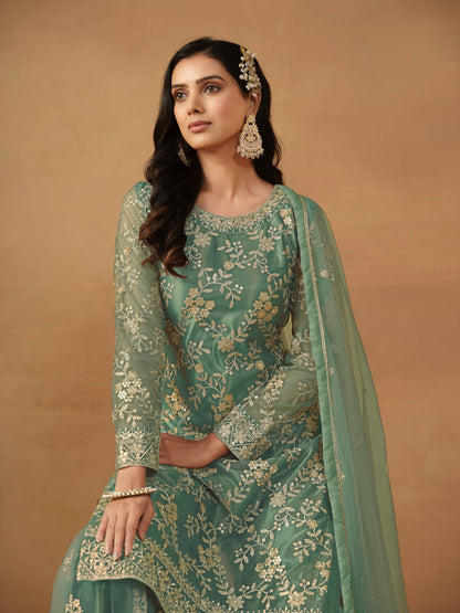 Anaita Green Embroidered Net Salwar Suit - Distacart