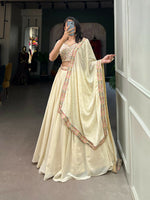 Thumbnail for Vastranavya Exquisitely Sequins And Thread Embroidered Georgette Lehenga Choli - Off White - Distacart