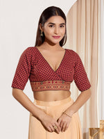 Thumbnail for Joban Fashion Maroon Cotton Padded Blouse With V Neck Elbow Sleeves - Distacart