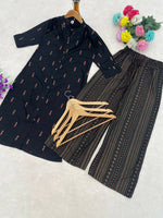 Thumbnail for Teeya Creation Classic Black Cotton Kurta Set With Subtle Embroidery And Printed Palazzos - Dista