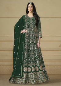 Thumbnail for Bottle Green Embroidered Trendy Style Anarkali Suit - Emponline - Distacart