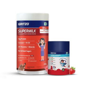 Gritzo SuperMilk Overall Growth (13+y Girls) (Double Chocolate ) with Super Gummies Strawberry - Distacart