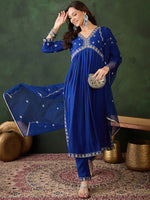 Thumbnail for Sangria Embroidered Zari Sequence Kurta & Trouser With Dupatta