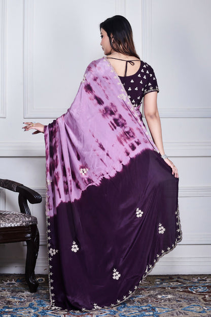 Morchari Wine Crepe Hand Embroidery Saree And Stitched Blouse - Distacart