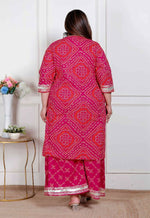 Thumbnail for Miravan Plus Size Women'S Pink Bandhani Printed Straight Kurta With Palazzo & Dupatta - Distacart