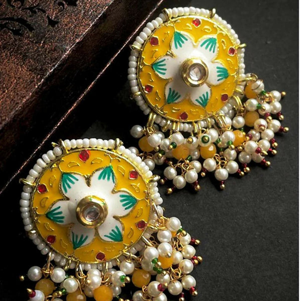 Joban Fashion Women Yellow Meenakari Flower Print Ethnic Trendy Stud Earring - Distacart