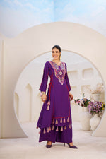 Thumbnail for Joban Fashion Purple Palazzo Rayon Coding Dori with Sequence with Rivet Moti