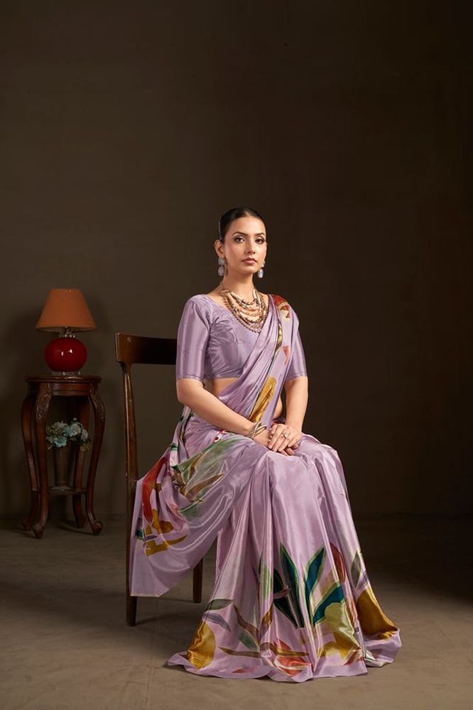 Hypnotex Ready-To-Wear Saree And Stitched Blouse-Purple