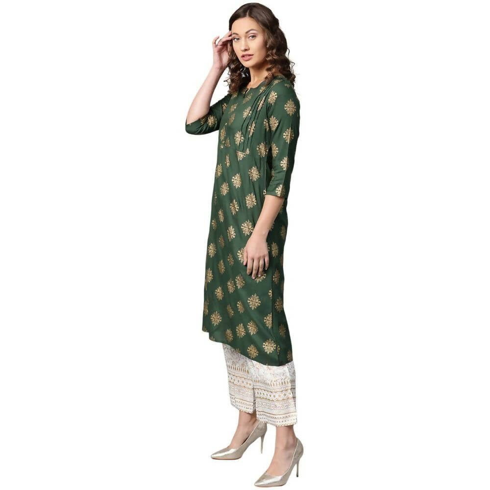 Anubhutee Women's Rayon Printed Green/Off-white Kurta with Palazzos - Distacart