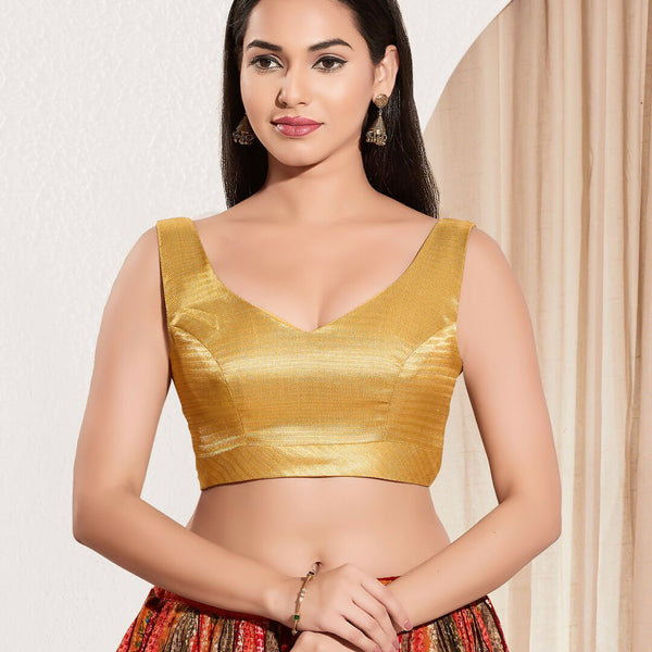 Joban Fashion Yellow Gold Mulberry Silk Padded Blouse With Sweetheart Neck Sleeveless