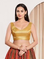 Thumbnail for Joban Fashion Yellow Gold Mulberry Silk Padded Blouse With Sweetheart Neck Sleeveless
