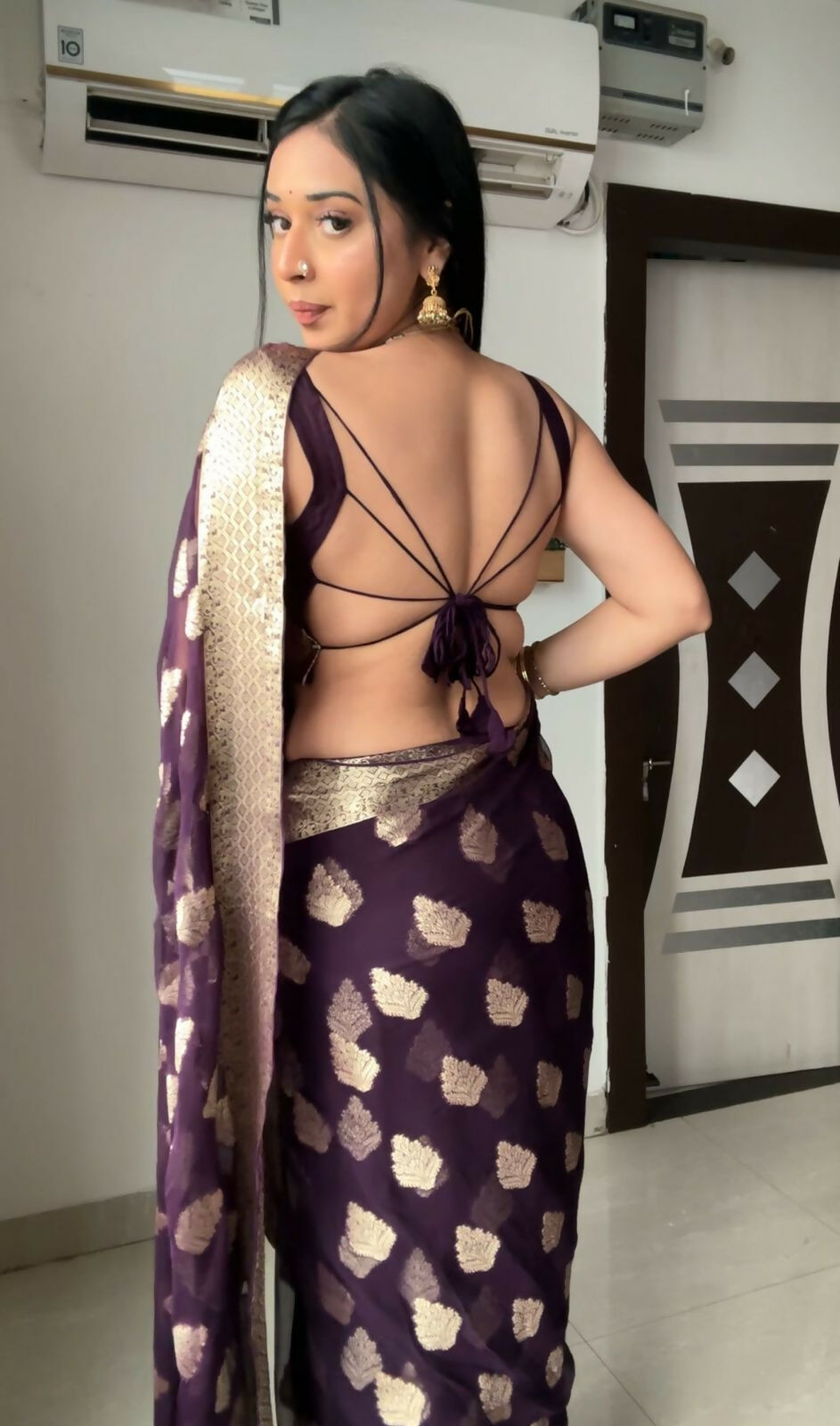 Malishka litchi Silk Jacquard Ready To Wear Saree With Blouse Piece - Wine - Distacart