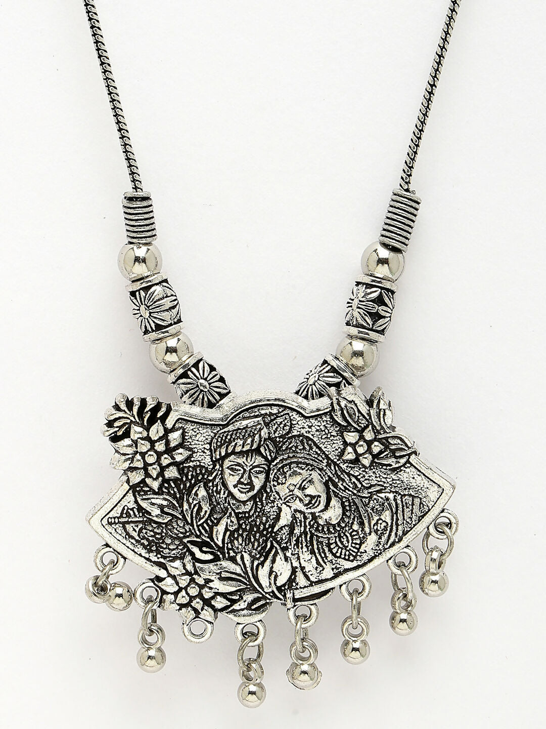 NVR Women's Silver-Toned Radha Krishna Pendant with Chain - Distacart