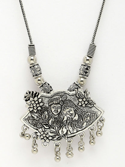 NVR Women's Silver-Toned Radha Krishna Pendant with Chain - Distacart