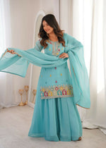 Thumbnail for Teeya Creation Sky Blue Color Soft Crunchy Silk Party Wear Designer Sharara set - Distacart