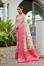 Thumbnail for Vishnu Weaves Women's Pink Banarasi Silk Patola Zari Woven Saree with Blouse